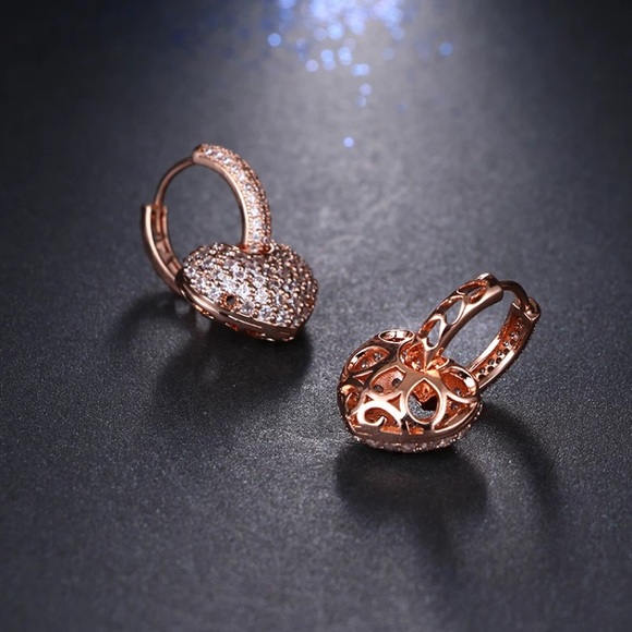 Gold Plated CZ Diamond Heart Earrings - Picture 2 of 6